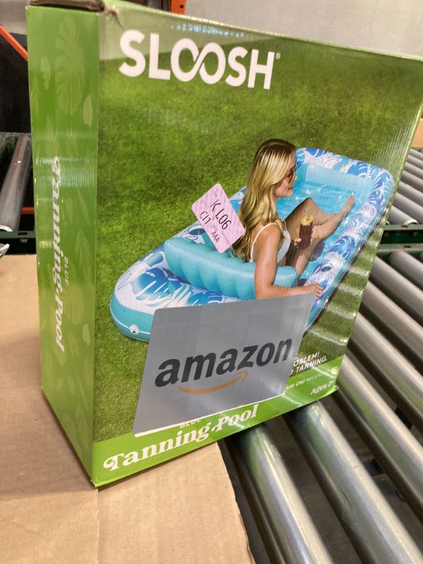 Photo 1 of SLOOSH Inflatable Tanning Pool Lounger Float, 70" x 46" Pool Floats Adult with Pillow, 4 in 1 Suntan Tub Raft Floatie,Sunbathing Bed Lounge for Water Blow Up Kids Ball Pit Party Gifts, L-Blue