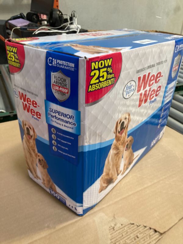 Photo 1 of Four Paws Wee-Wee Superior Performance Unscented Pee Pads for Dogs & Puppies, Quilted Leak-Proof Dog Housebreaking Potty Training Floor Protection, 22" x 23", 100 Count