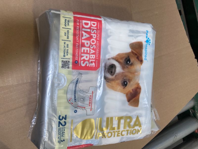 Photo 1 of Paw Inspired 32ct Disposable Dog Diapers | Female Dog Diapers Ultra Protection | Diapers for Dogs in Heat, Excitable Urination, or Incontinence (Small)
