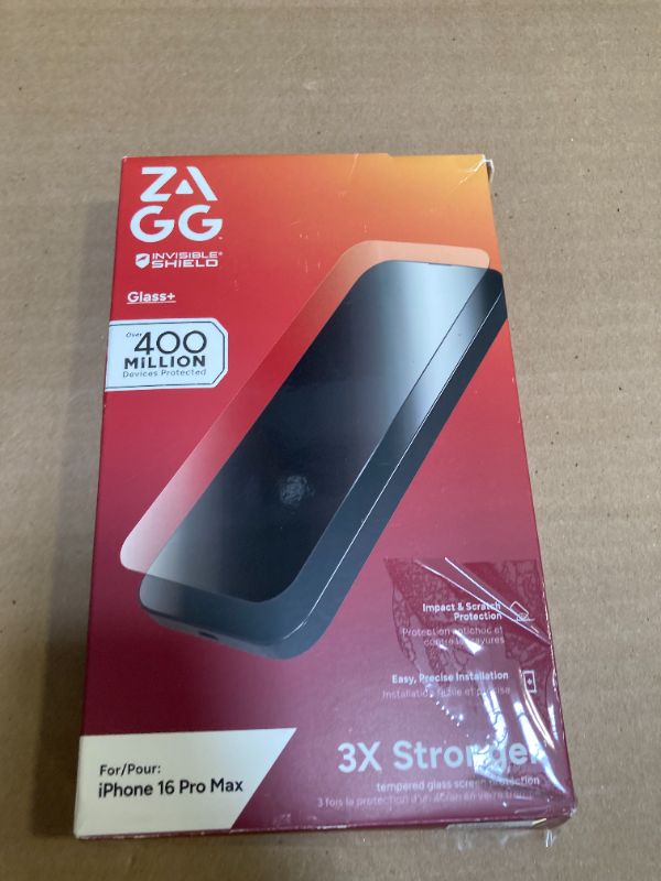 Photo 1 of ZAGG Glass+ Screen Protector for iPhone 16 Pro Max – 3X Stronger Tempered Glass with Reinforced Edges, Scratch & Smudge Resistant, InvisibleShield, Easy Installation