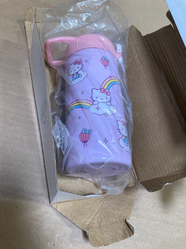 Photo 1 of Zak Designs Sanrio Sage Kids Water Bottle For School or Travel, 14oz Stainless Steel Water Bottle With Straw, Handle, and Leak-Proof, Pop-Up Spout Cover (Hello Kitty)