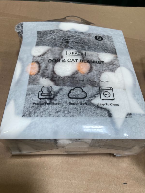 Photo 1 of 1 Pack 3 Puppy Blankets Super Soft Warm Sleep Mat Grey Cute Print Fluffy Fleece Pet Flannel Throw Dog Blankets for Small Dogs Cats,Star&Bone&Love- Small (23"x15")