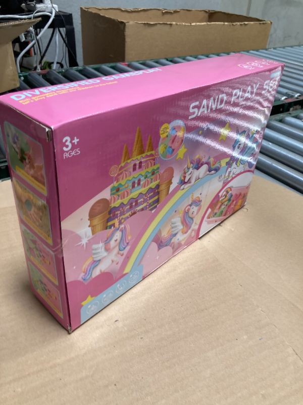 Photo 1 of Weilim Unicorn Sensory Bin for Girl, Magic Sand Art Kit with Sandbox, Color Sand, Unicorn Fine Motor Kids Toy Christmas Birthday Gift for Toddler Ages 3 4 5 6 7 8