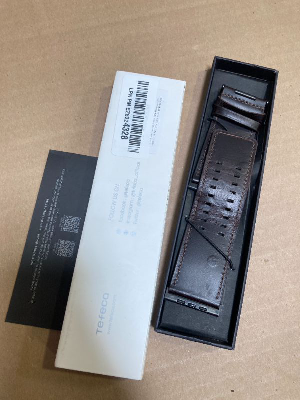 Photo 1 of Tefeca Dual Series Band Compatible with Apple Watch Ultra 2/Ultra 49mm, Series 10 46mm, Series 9/8/7 45mm, SE2/SE/6/5/4 44mm (Retro Dark Brown Leather with Black Adapters, 49/46/45/44mm)