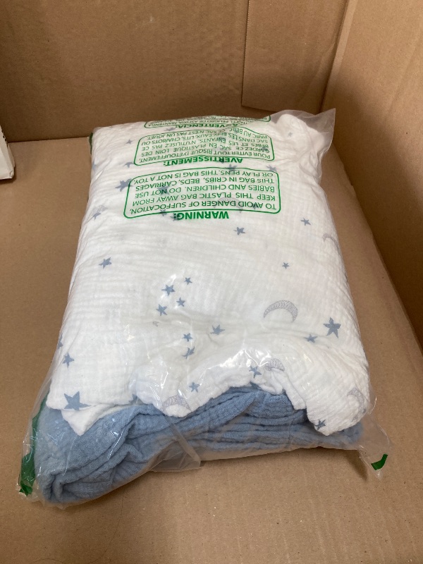 Photo 1 of Momcozy Muslin Standard Fitted Crib Sheets, 52"x28", 2 Pack Soft Breathable Natural Cotton Baby Mattress Sheet, 360° Mattress Wrapping No Slip Boys Girls Neutral Toddler Bed Sheet, Blue Star Moon