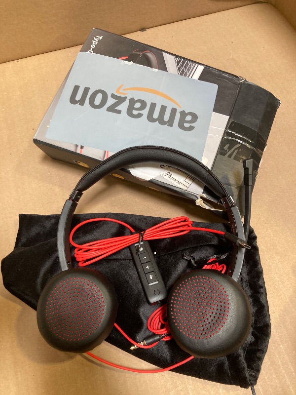 Photo 1 of JIAMQISHI Headset with Microphone for PC Wired Headphones - Type-C Over-Ear 3.5mm Headsets with Noise-Cancelling Microphone for Laptop - Computer Headphones with Mic in-line Control for Home