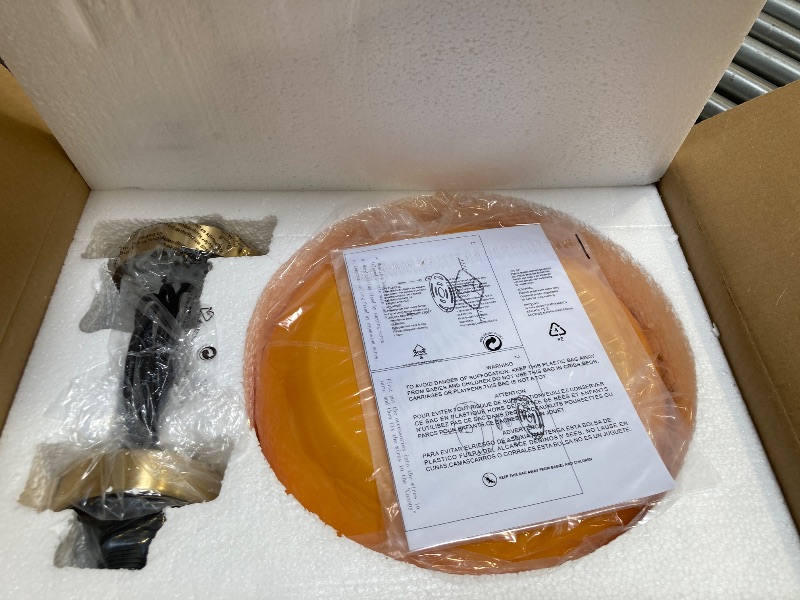 Photo 1 of Qufute Semi Flush Mount Ceiling Light Gold 1-Light Ceiling Close to Ceiling Light Fixtures with Orange Dome Glass Shade, Glass Semi Flush Mount Lamp for Hallway Dining Room (Orange, Pendant)