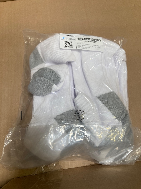 Photo 1 of Amazon Essentials Men's Cotton Ankle Socks, Comfortable, Moisture Wicking, Cushioned, 10 Pairs, White, 8-12