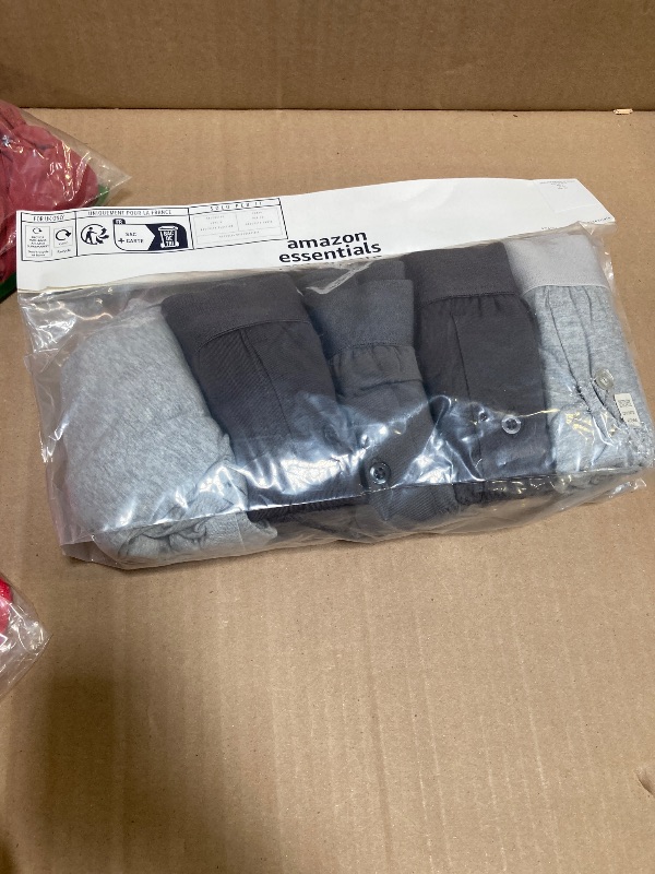 Photo 1 of Amazon Essentials Cotton Jersey Boxers - Men's Underwear, Available in Big & Tall, Grey Heather/Charcoal Mix, Pack of 5, Small