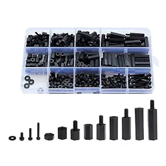 Photo 1 of Male Female Nylon Hex Spacer Standoff Screw Nut Assorted Assortment Kit (Black)