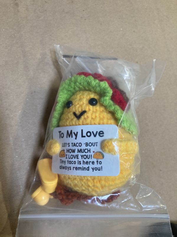 Photo 1 of AicooFest Inspirational Couples Gifts for Him and Her, Emotional Support Crochet Taco Positive Animals, Unique Couples for Husband Wife Boyfriend Girfriend Hanmade Long Legged 
