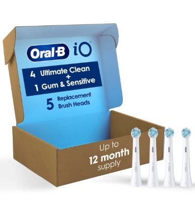 Photo 1 of Oral-B iO Ultimate Clean Replacement Brush Heads, 41048878480 Count, 4 Ultimate Clean + 1 Gum & Sensitive White