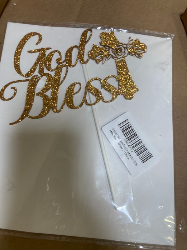 Photo 1 of God Bless Cake Topper, Baptism Cake Decorations, Mi Bautizo, First Communion, Religious Wedding Christening Baby Shower 1st Birthday Party Decorations Gold Glitter