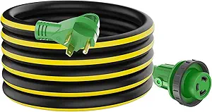 Photo 1 of RVGUARD 30 Amp 25 Foot RV Power Extension Cord, Heavy Duty STW Cord with LED Power Indicator and Cord Organizer, 30 Amp Male Standard to 30 Amp Female Locking Connector, Black&Yellow, ETL Listed
