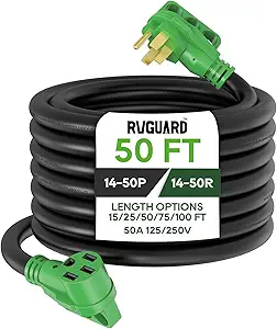 Photo 1 of RVGUARD 50 Amp 50 Foot RV/EV Extension Cord, NEMA 14-50P/R Heavy Duty Extension Cord with LED Power Indicator and Cord Organizer, Green, ETL Listed