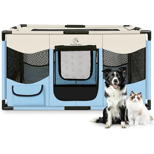 Photo 1 of ROMANTIC BEAR Foldable Dog Cat Playpens,Portable Exercise Kennel Tent,Indoor Outdoor Travel Camping Use for Puppy Cats Kittens Rabbit Small Animals with Carrying Case