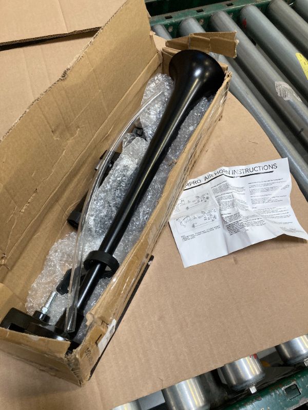 Photo 1 of 12V 150DB Car Air Horns, 18 Inches Chrome Zinc Single Trumpet Truck Air Horn with Compressor for Any 12V Vehicles Trucks Lorrys Trains Boats Cars (BLACK)