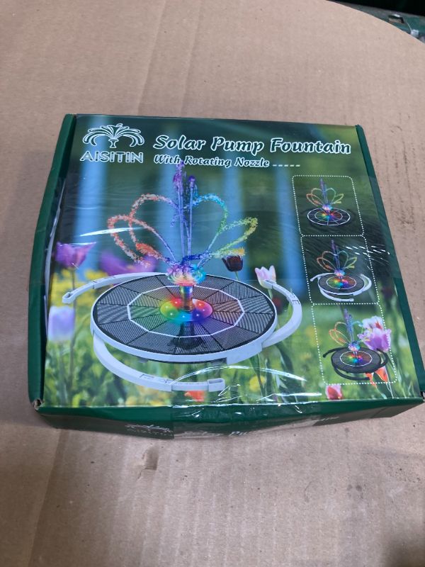 Photo 1 of AISITIN 3.5W Solar Fountain Pump with Remote Control, LED Colorful Lights, Solar Bird Bath Pump with Bracket and 8 Nozzles, Solar Water Fountain for Bird Bath, Garden, Pond and Outdoor