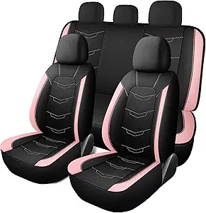 Photo 1 of Pink Seat Covers,Breathable and Sport Seat Covers,Anti-Slip Universal Fit Car Seat Covers Full Set for Cars Sedans SUV and Truck(Full Seat,Black+Pink,N2)
