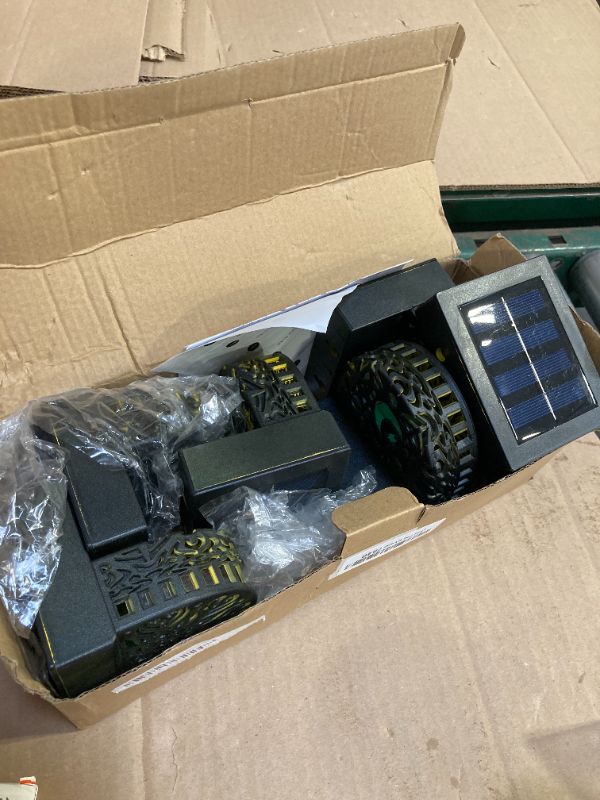 Photo 1 of Solar Fence Lights 6 Pack Solar Deck Lights Waterproof LED Powered Step Wall Lanterns Outdoor Decorations Warm Yellow Decorative Lighting for Garden Backyard (Black)