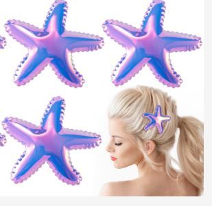 Photo 1 of HINZIC 4 Pack Little Mermaid Hair Clips Accessories for Girls, Glittering Sequins Starfish Hair Barrettes Alligators Headpieces for Halloween Costume Party Drama Show Cosplay Makeup Decoration- Purple