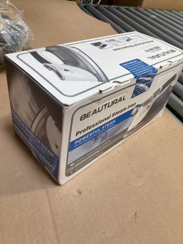 Photo 1 of BEAUTURAL 1800-Watt Steam Iron with Digital LCD Screen, Double-Layer and Ceramic Coated Soleplate, 3-Way Auto-Off, 9 Preset Temperature and Steam Settings for Variable Fabric Gray