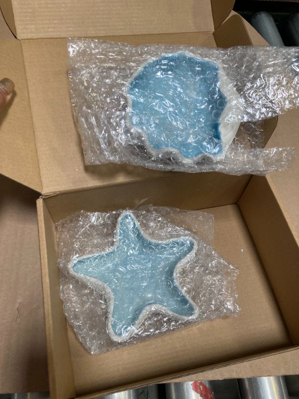 Photo 1 of GeryVtee 2 Pcs Starfish Shape Ceramic Jewelry Tray Aqua Shell Trinket Dish Conch Shape Ceramic Jewelry Tray Ring Earring Holder Ocean Themed Trinket Plate Decorative Earring Rings Bracelet