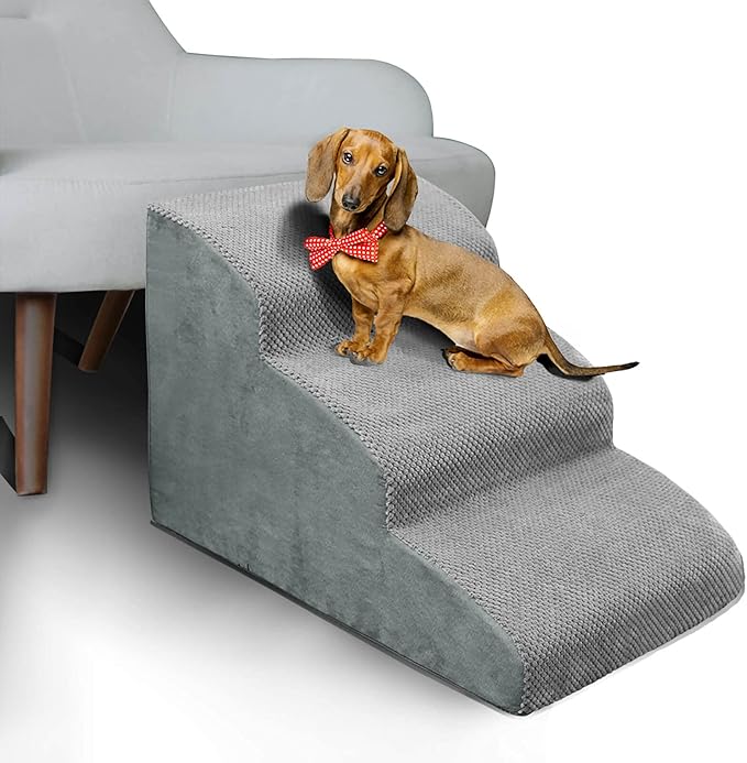 Photo 1 of 3 Steps High Density Foam Dog Stairs Ramps,Non-Slip Pet Steps for Older Dogs,Pet with Joint Pain, Sofa Bed Ladder for Cats 43X18X18CM