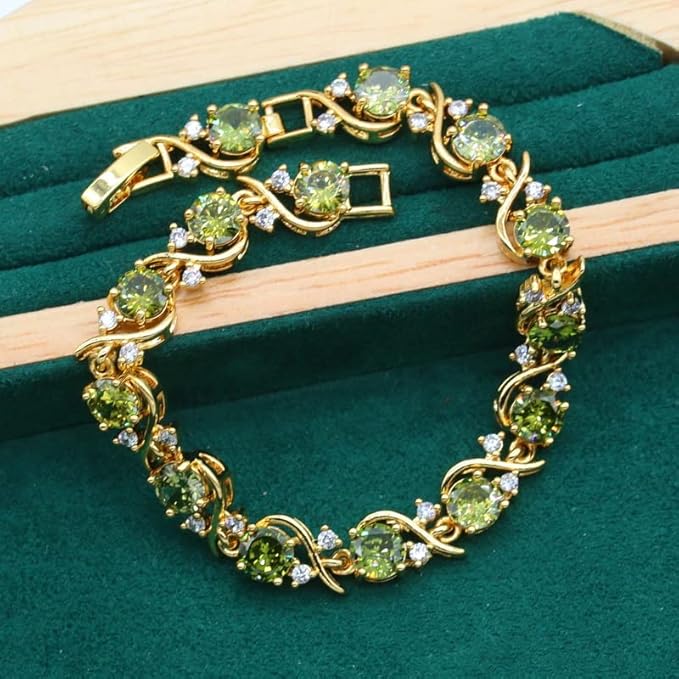 Photo 1 of Amethyst Geometric Wedding Gold Color Jewelry Set for Women Bracelet