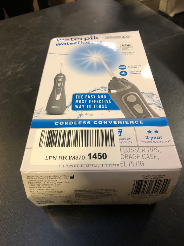 Photo 1 of Waterpik Cordless Advanced 2.0 Water Flosser For Teeth, Gums, Braces, Dental Care With Travel Bag and 4 Tips, ADA Accepted, Rechargeable, Portable, and Waterproof, Gray WP-587, Packaging May Vary DAMAGED PKG
