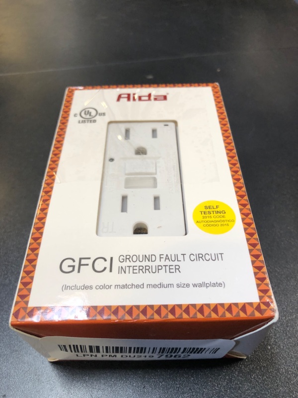 Photo 1 of AIDA15 Amp GFCI Outlet, Self-Test Nightlight Electrical Outlet, Tamper-Resistant Receptacle with LED Indicator, Ground Fault Circuit Interrupters, Wall Plate Included, UL Listed (1 Pack, Matte White)