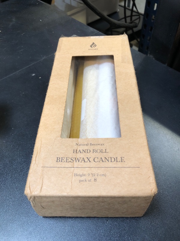 Photo 1 of 8PCS 9" Hand-Rolled Beeswax Taper Candles, Real Pure Beeswax, Handmade Honeycomb Candles, Flat Top, Brown Raw