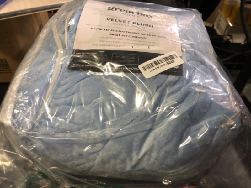 Photo 1 of Great Bay Home Extra Soft Velvet Plush Queen Micro Fleece Sheet Set | Deluxe Microplush Non Pilling Sheets, Deep Pocket | Lavish Sherpa Velvet Luxe Collection (Queen, Pearl Blue)