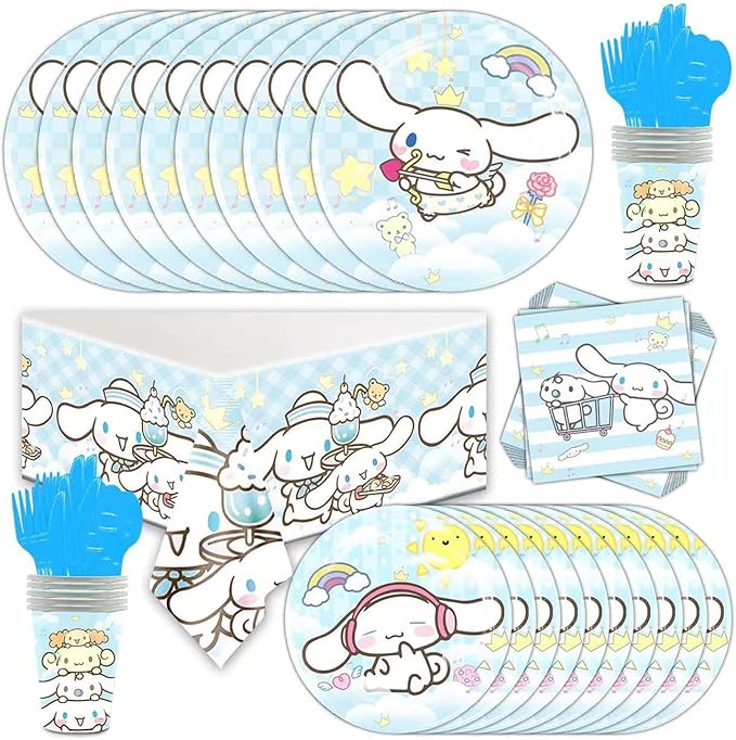 Photo 1 of 81Pcs Cute Cartoon Birthday Party Decorations?10 Guests Kawaii Party Supplies Include Disposable Paper Plates Cups Napkins Forks Tablecloth Straw for Kids Theme Party DAMAGED OPENED PKG
