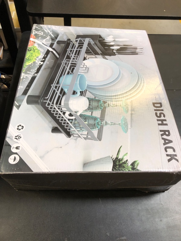 Photo 1 of MOUKABAL Dish Drying Rack, Dish Rack, Stainless Steel Dish Racks for Kitchen Counter, Dish Drainer with Removable Utensil Holder, Drainboard (Black)