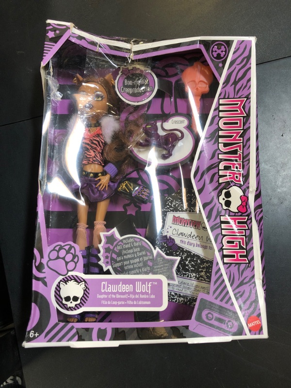 Photo 1 of Monster High Clawdeen Wolf Reproduction Doll Wearing Original Fashion & Shoes with Pet, Display Stand & Accessories, 10-5-inch Collectible Toy