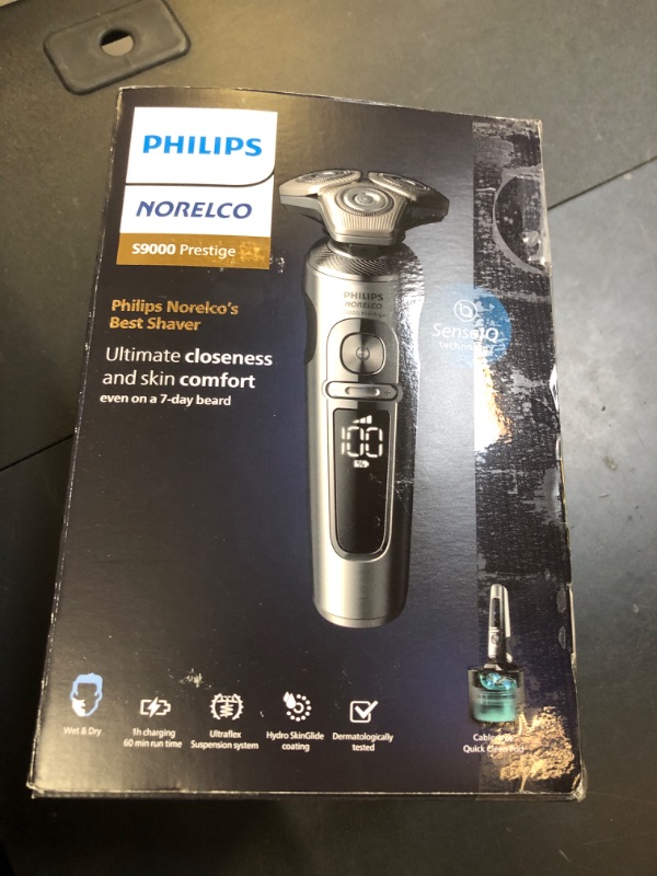 Photo 1 of Philips Norelco S9000 Prestige Rechargeable Wet & Dry Electric Rotary Shaver with Precision Trimmer, Premium Case & Cleaning System, SP9841/84