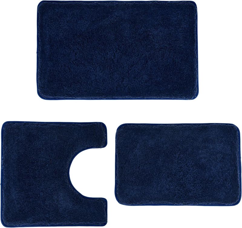Photo 1 of 3 Pieces Luxury Bathroom Rug Set with U-Shaped Toilet Rug, Non-Slip Rubber Bottom, Thick Microfiber Fluffy Plush, Water absorption, Quick Dry, Ultra Soft, Bath Mats for Bathroom, Tub(Navy Blue)
