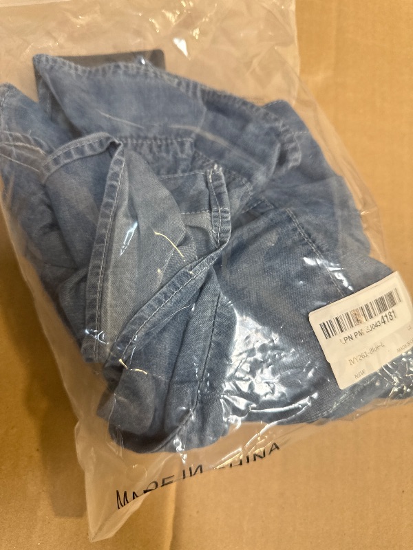 Photo 1 of Size L--Zilcremo Women Denim Shirt Dresses Short Sleeve Distressed Jean Dress Button Down Casual Tunic Tops Blue L