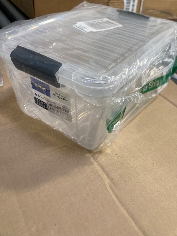 Photo 1 of Superio Clear Storage Box with Lid, 6.75 Quart Plastic Container Bins for Organizing, Stackable Crates, BPA Free, Non Toxic, Odor Free, Organizers for Home, Office, School, and Dorm