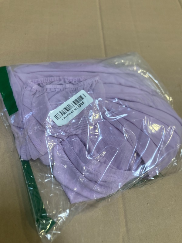 Photo 1 of Size XL--Wenrine Women's Mesh Long Sleeve Square Neck Dress High Waist A Line Ruffle Hem Flowy Casual Party Mini Dress Light Purple