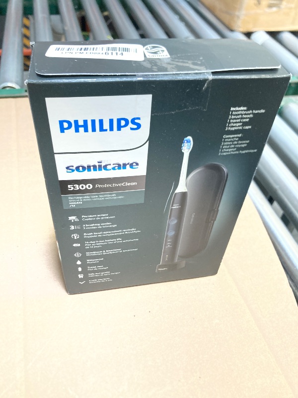 Photo 1 of Philips Sonicare ProtectiveClean 5300 Rechargeable Electric Toothbrush, with Pressure Sensor, 3 Cleaning Modes, SmarTimer and QuadPacer, with 2 Bonus Brush Heads, Travel Case, Black, Model HX6423/34
