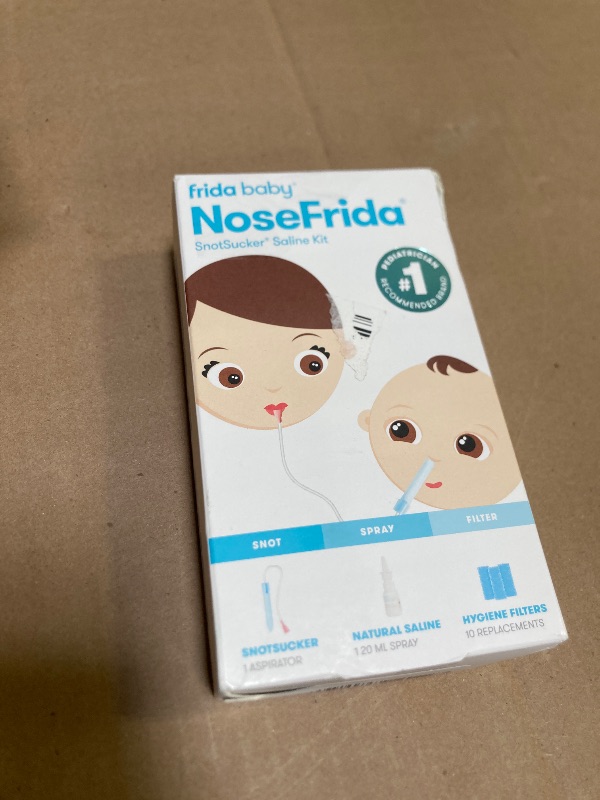 Photo 1 of Frida Baby Saline Kit, Includes NoseFrida Nasal Aspirator for Baby, Baby Nose Sucker, Saline Nasal Spray for Babies with 10 Extra Hygiene Filters, Nasal Spray Decongestant, 0.68 fl oz