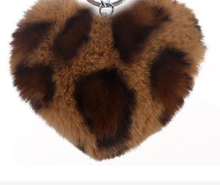 Photo 1 of Unpafcxddyig Pom Pom for Keychain Artificial Fur Ball Keychains Fluffy Tote Pendant Car Bag Charm,heart Leopard brown