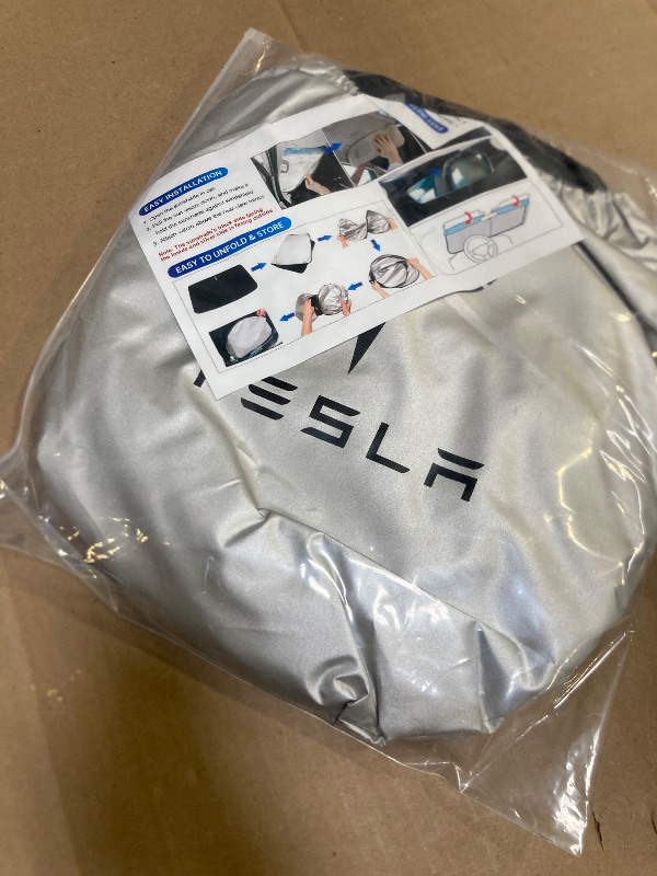 Photo 1 of 300T Sunshade for Tesla Model Y Model 3, Car Accessories 2025 for Tesla, Front Window Sunshade with Organizer Bag, Gifts for Tesla Owners (Black)