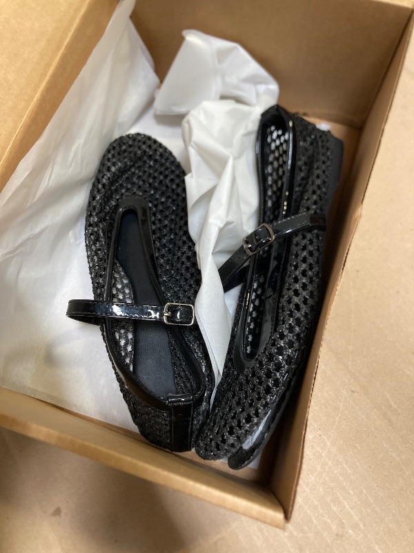 Photo 1 of Size 10--+ATHMILE Mesh Ballet Flats for Women Buckle Strap Flat Heel Ballerina Shoes Summer Dress Sandals Black