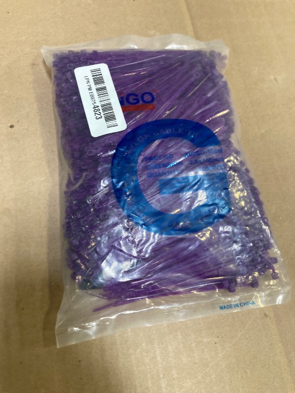 Photo 1 of XINGO 1000 PCS 4 inch Cable Zip Ties, 18lb Strength, Small Tie Wraps Self-Locking Nylon Zip Ties for Indoor and Outdoor Use (Purple)