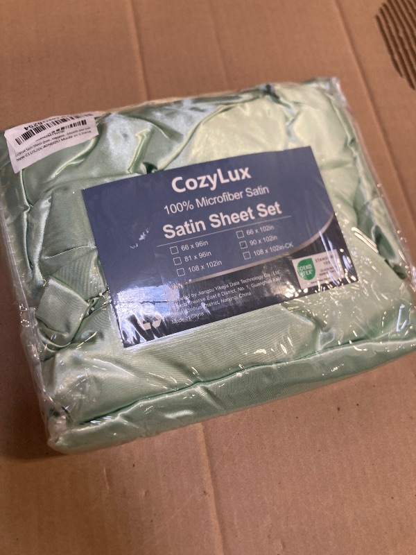 Photo 1 of CozyLux Satin Sheets Queen Size - 4 Piece Sage Green Bed Sheet Set with Silky Microfiber, 1 Deep Pocket Fitted Sheet, 1 Flat Sheet, and 2 Pillowcases - Smooth and Soft