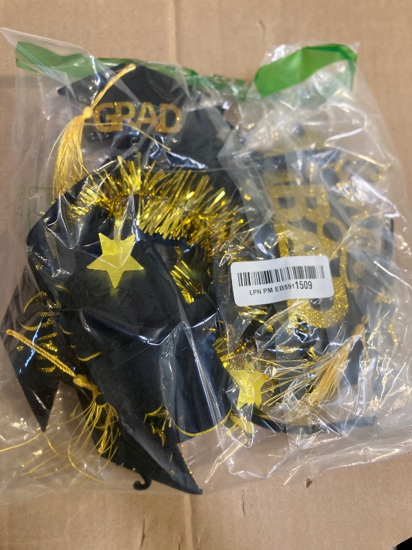 Photo 1 of KatchOn, Congrats Grad Graduation Cap Headband - Pack of 6 | Felt Graduation Headbands, Graduation Decorations 2025 Black and Gold | Headband for Graduation Cap | Graduation Party Favors 2025