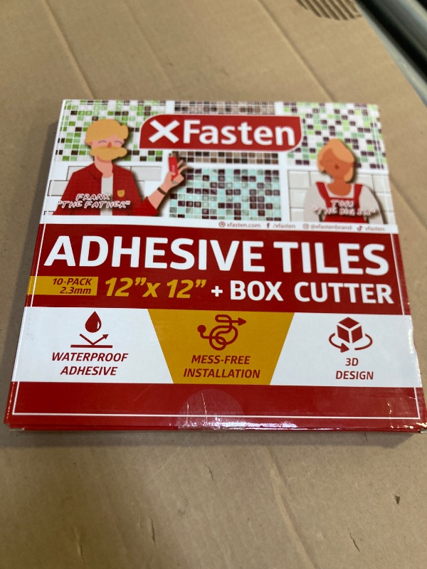 Photo 1 of XFasten Square Peel and Stick Backsplash - 10pcs 12' x 12' Black Gray Mosaic Tiles - Stick on Adhesive for Kitchen and Bathroom